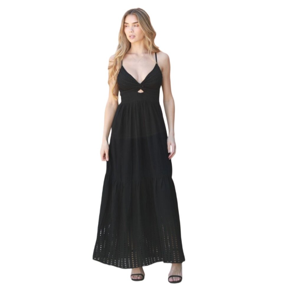 Angie Black Eyelet Embroidered Twist Front Cut Out Maxi Dress C4E05-EM20 - Picture 2 of 5